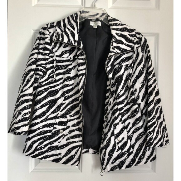 Studio Works Women's Jacket Zebra Black/White Size Medium Full Zip Lined - Picture 7 of 12